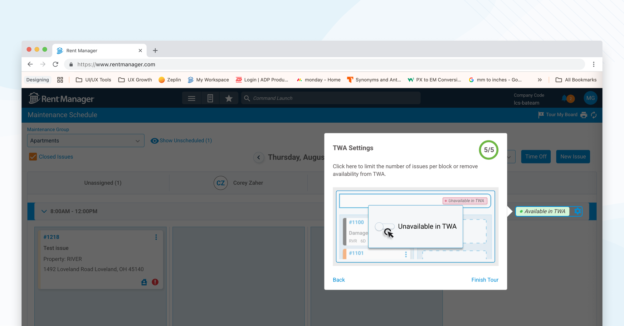 TWA Settings tour, showing how to limit issues per block or remove availability