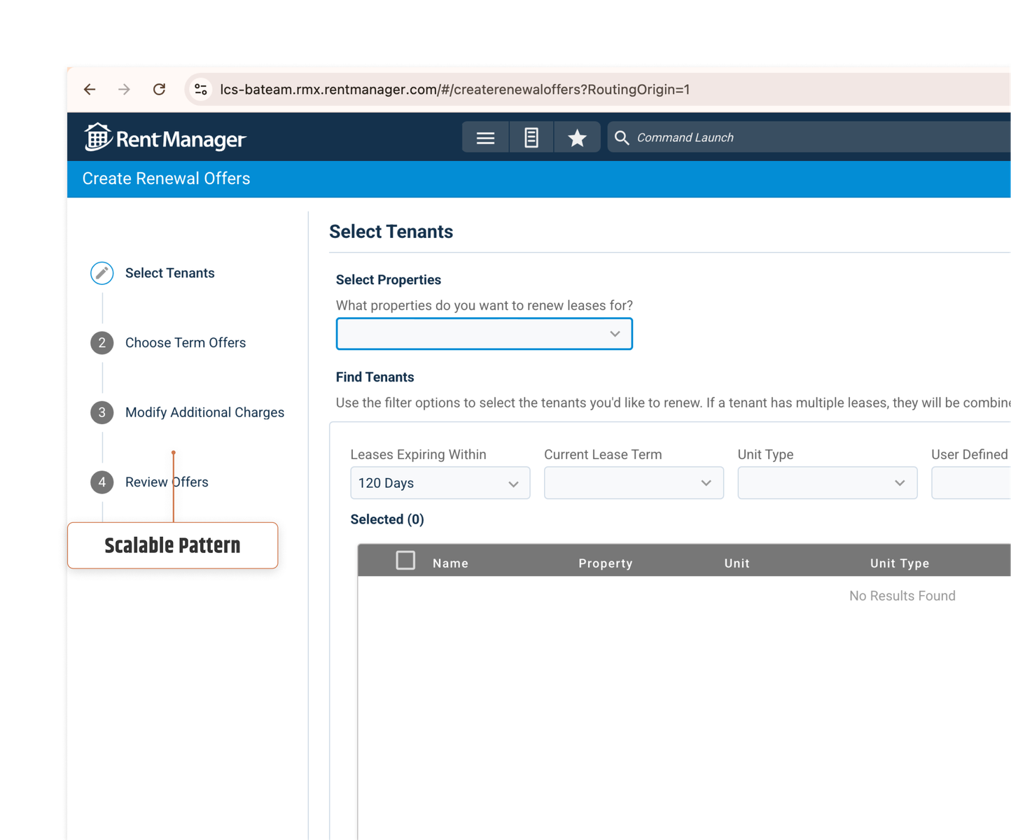 Create Renewal Offers screen, annotated to show the same stepper pattern reused in a different workflow