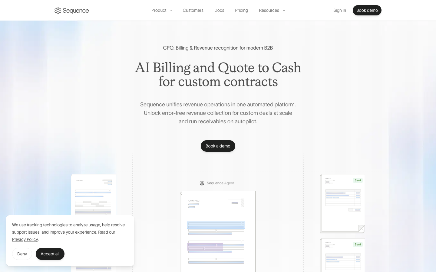 sequencehq.com homepage, referenced for a restrained nav and a geometric dot-grid texture behind the hero