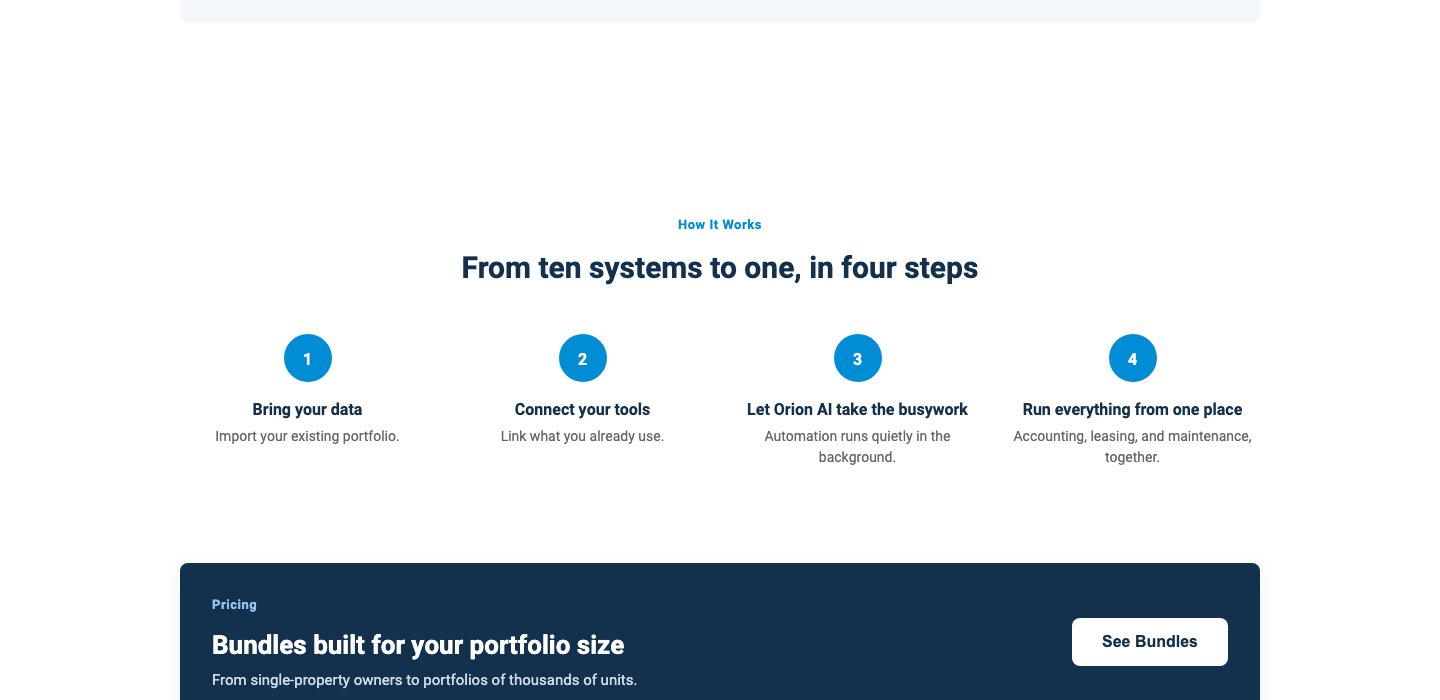 How It Works section: four steps from bring your data to run everything from one place