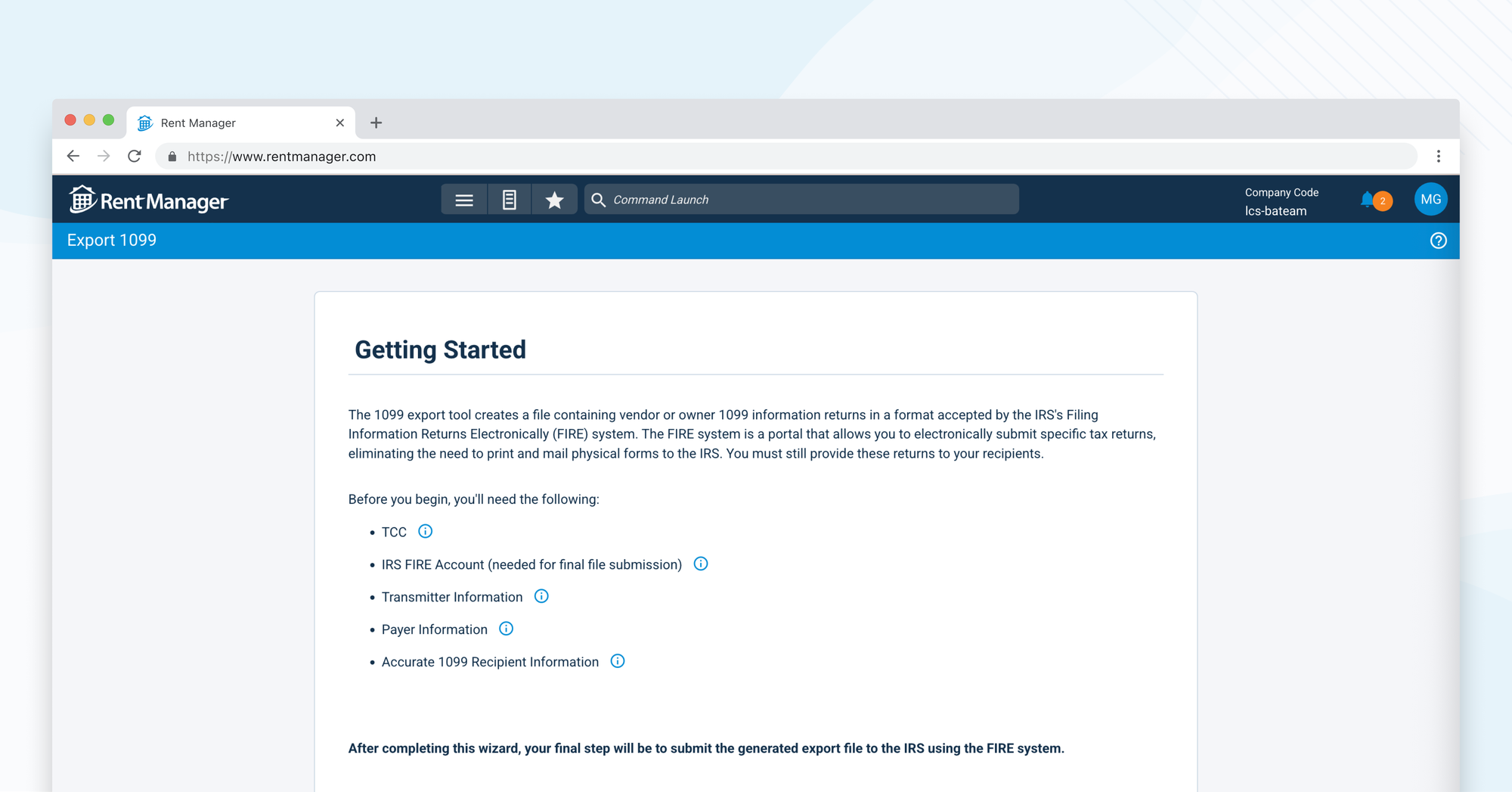 Export 1099 wizard, Summary step reviewing transmitter and payer information before export