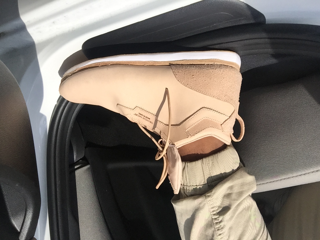 Finished Model R shoe sample being worn
