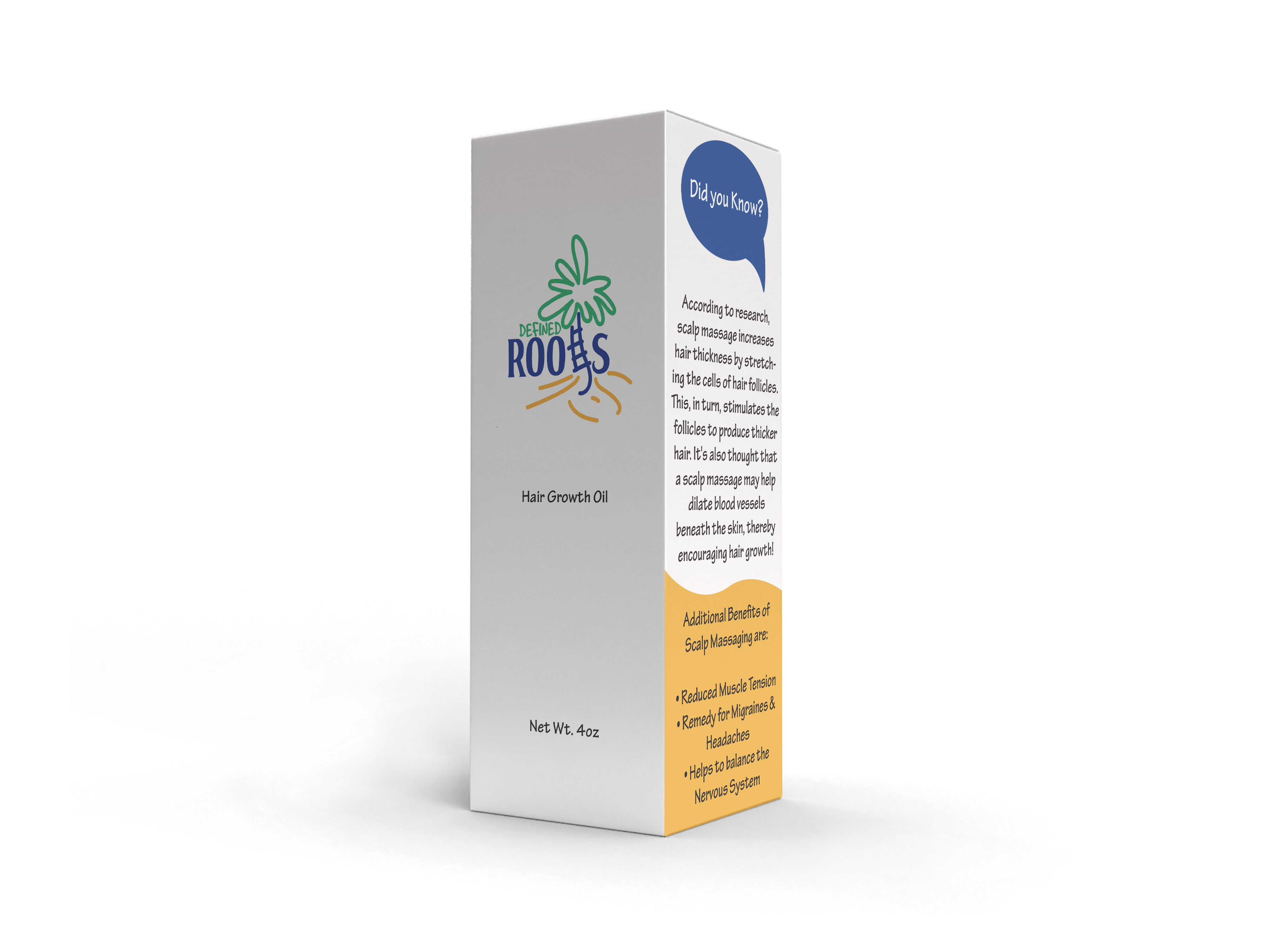3D packaging mockup for Defined Roots hair growth oil carton