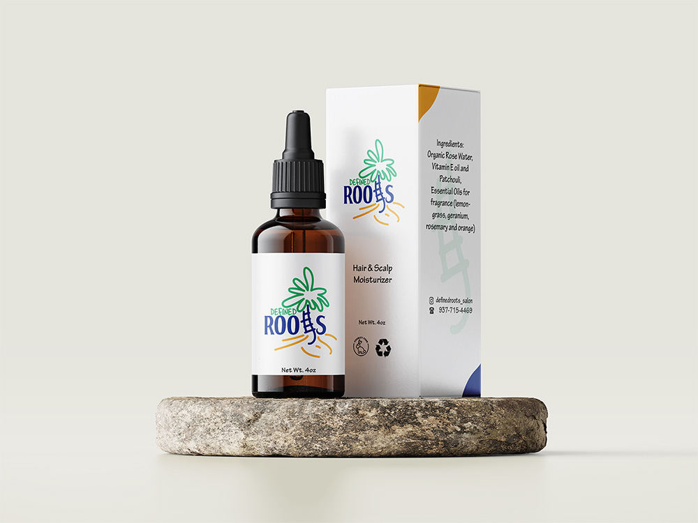 Studio product shot for Defined Roots hair & scalp moisturizer